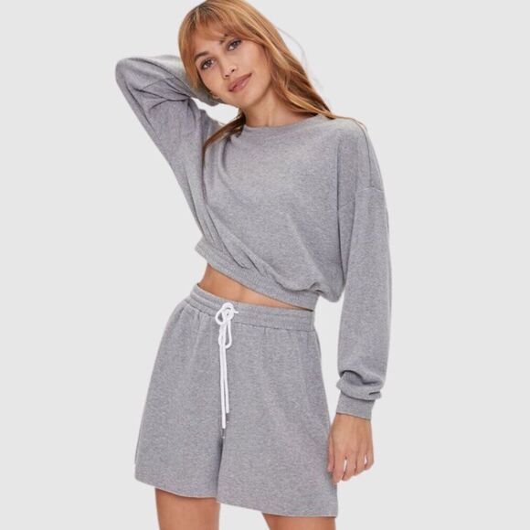 Gray Soft Sweatshirt & Shorts Set - Picture 1 of 6